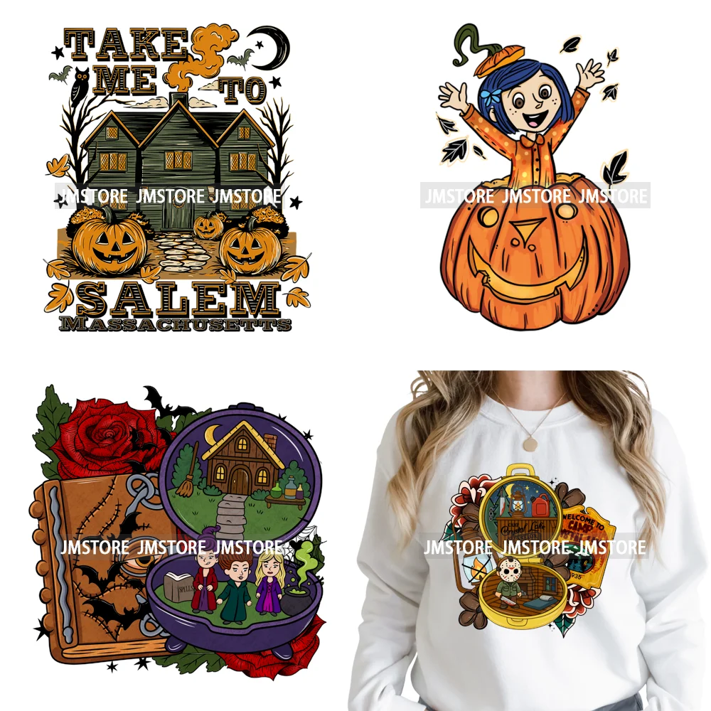 Horror Characters Halloween Spooky Cartoon Friends Scary Pumpkin Iron on DTF Transfers Stickers Ready to Press for Sweatshirts