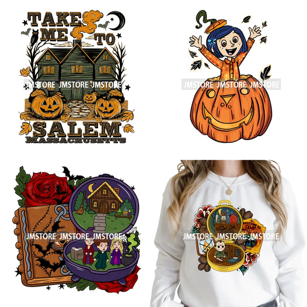 Horror Characters Halloween Spooky Cartoon Friends Scary Pumpkin Iron on DTF Transfers Stickers Ready to Press for Sweatshirts