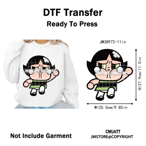 Cute Cry Tears Sad Girls Cartoon Dolls Love Designs Iron on DTF Washable Heat Transfers Stickers Ready to Press for Clothes Bags