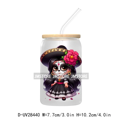 Cute Latina Cartoon Princess Baby Girl UV DTF Transfer Stickers Decals For Libbey Cold Cups Mug Tumbler Labels Sugar Skull Woman