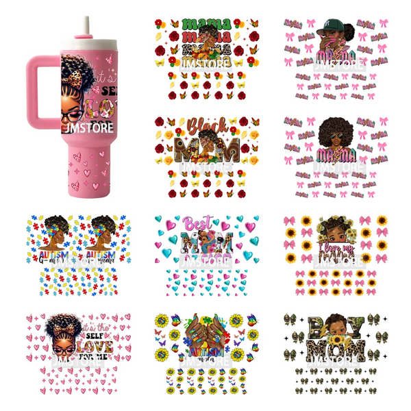 Black Mom Queen Afro African Custom UV DTF Stickers Print Tumbler Wraps Ready to Transfer Waterproof For Mini Tumbler Keychain