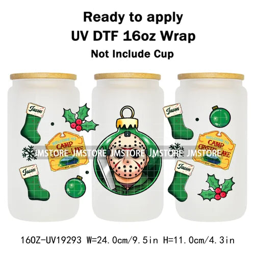Horror Killers Christmas Ball Stocking Season UV DTF Wraps Transfer Stickers Ready To Apply Waterproof For 16OZ Libbey Glass Can
