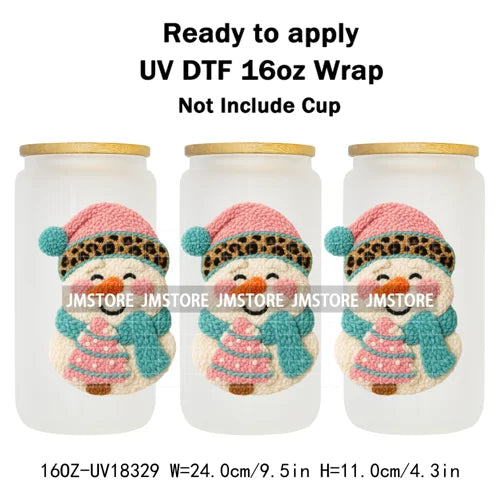 Faux Yarn Christmas Santa Claus Tree UV DTF Stickers Ready To Apply Cup Wrap Custom Labels DIY Craft For Libbey Glass Can Mugs