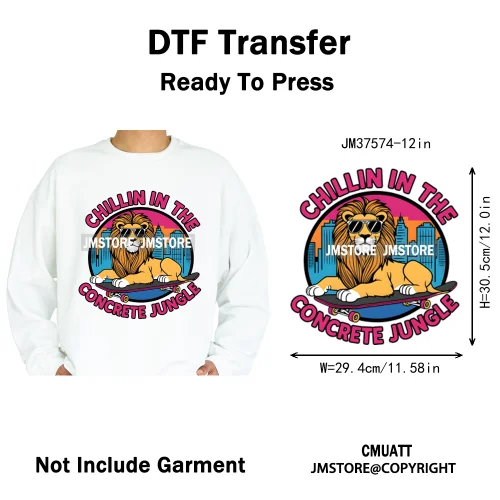 12in Street Heat Urban Chill Streetwear Man Hip Hop Animal Iron on DTF Thermal Transfer Stickers Ready to Press for Clothes Bags