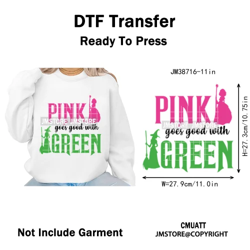Magic Musical Movies Bad Good Witches Team Pink Green Coquette Iron on DTF Heat Transfers Stickers Ready to Press for T-shirts