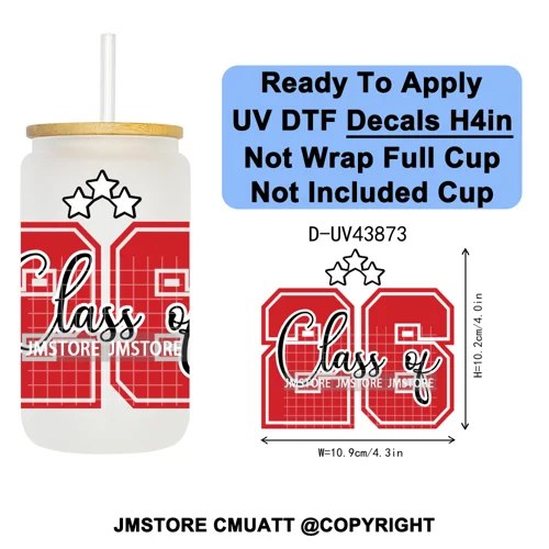 College Grad Class Of 2026 UV DTF Cup Decals Ready To Apply Transfer Stickers Durable Custom Labels For Libbey Glass Can Mugs