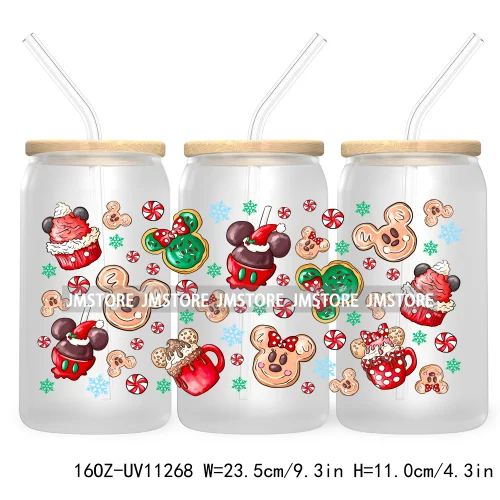 Christmas Cartoon Friends Holiday Season 16OZ UV Cup Wrap DTF Transfer Stickers For Libbey Glass Can Cup Tumbler Waterproof Logo