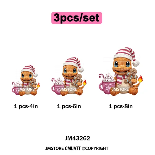 Hot Cocoa Coffee Lover Cartoon Faux Yarn Christmas Xmas Iron on Washable DTF Transfers Stickers Ready to Press for Sweatshirts