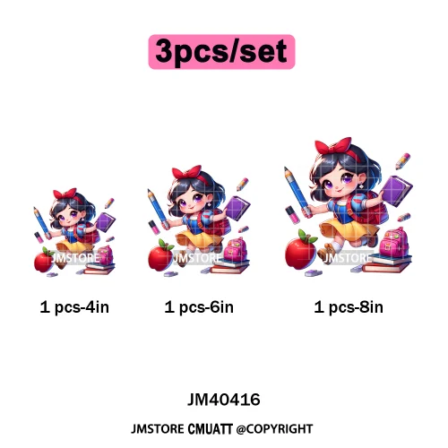 Cartoon Character Back To School Book Teacher School Friends Iron on DTF Washable Transfers Stickers Ready to Press for Textile