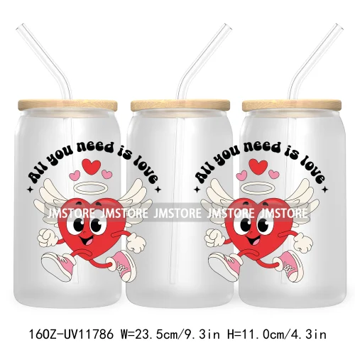 Trendy Girly Coquette Cherry Bow Valentines Gift Bears UV DTF Cup Wrap Transfer Stickers For 16OZ Libbey Glass Can Custom Logo