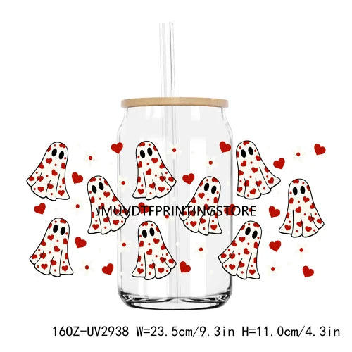 Valentine's Day Love 16OZ UV DTF Cup Wrap Transfer Stickers XOXO Hearts Custom Labels DIY Waterproof Logo For Libbey Glass Can