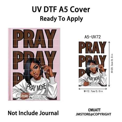 Christian God Pray Afro Girl Alphabet UV DTF Notebook Cover Decals Ready To Apply Durable Transfer Stickers For A5 Journal Cover