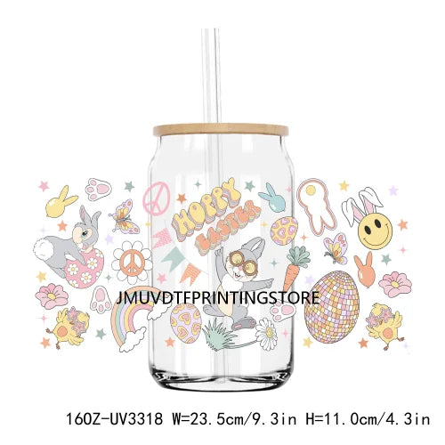 Easter Bunny Egg Spring Flowers UV DTF Sticker For 16OZ Libbey Glass Cup Can Wrap Transfer Sticker Custom Labels DIY Logo