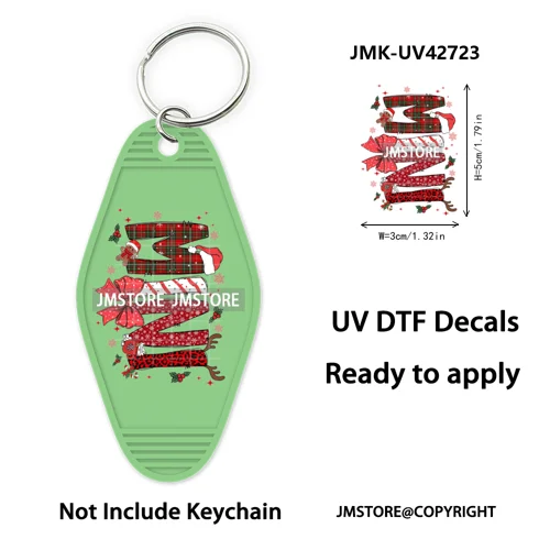 Preppy Bow Christmas Reindeer Mama Mini UV DTF Keychain Decals Ready To Apply Waterproof Durable Wraps For Hotel Motel Keychain