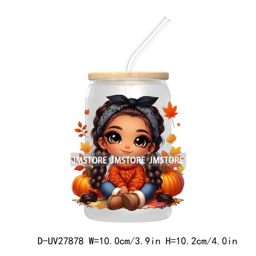 Latina Chibi Autumn Baby Little Girl UV DTF Transfer Stickers Decals For Libbey Cold Cups Mugs Tumbler Fall Vibes Pumpkin Season