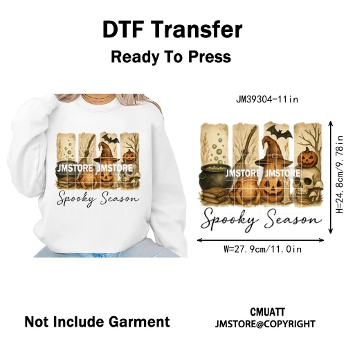 Ghost Spooky Mama Season Trick or Treat Coquette Bow Halloween Iron on DTF Washable Transfer Sticker Ready to Press for Clothing