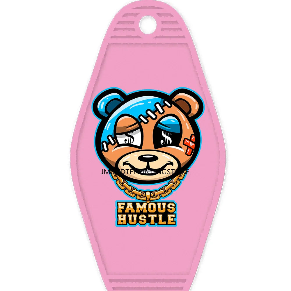 Focus On The Hustle Bear High Quality WaterProof UV DTF Sticker For Motel Hotel Keychain More Money Less Friends