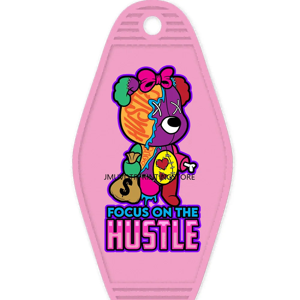 Focus On The Hustle Bear High Quality WaterProof UV DTF Sticker For Motel Hotel Keychain More Money Less Friends