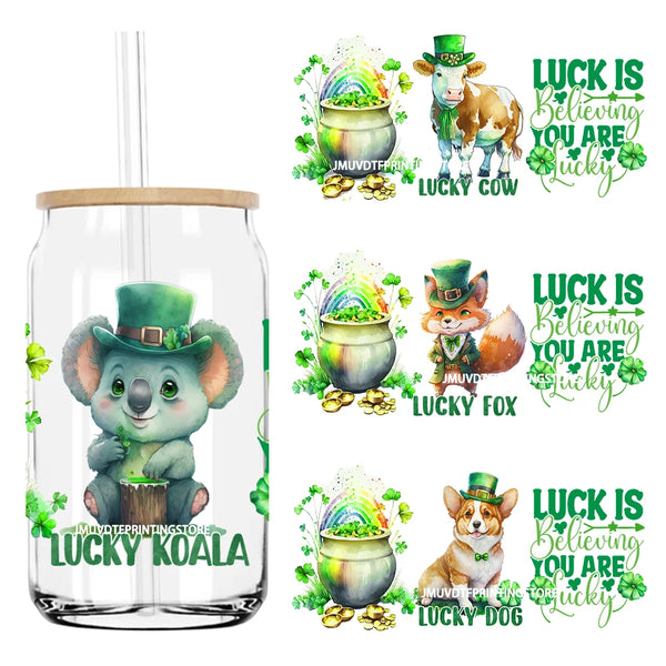 St. Patrick's Day Animals 16OZ UV DTF Cup Wrap Transfers Stickers Custom Labels DIY Waterproof Logo For Libbey Glass Can