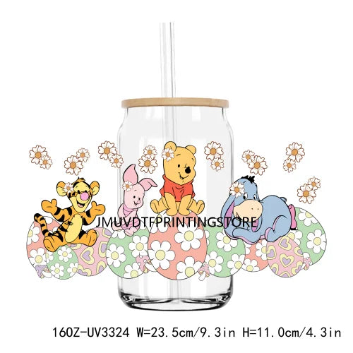 Cute Easter Bunny Cartoon UV DTF Sticker For 16OZ Libbey Glass Cup Can Wrap Transfer Sticker Custom Label DIY Logo Spring Flower