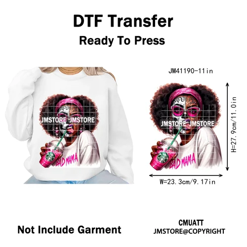 Horror Halloween Character Afro Coffee Killer Bad Mama Club Iron on Washable DTF Transfers Stickers Ready to Press for Clothing