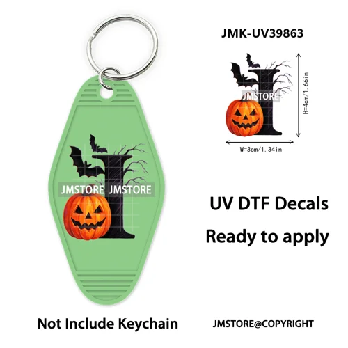 Halloween Pumpkin Alphabet Letters UV DTF Motel Keychain Decal Ready To Ship Durable Transfer Stickers Prints For Hotel Keychain