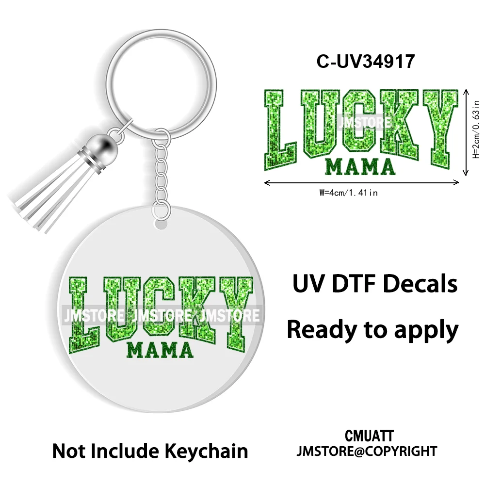 Sparkly Faux Sequin St Patricks Day Coquette Glitter Lucky Charm WaterProof UV DTF Sticker For Round Circle Keychain Keyring