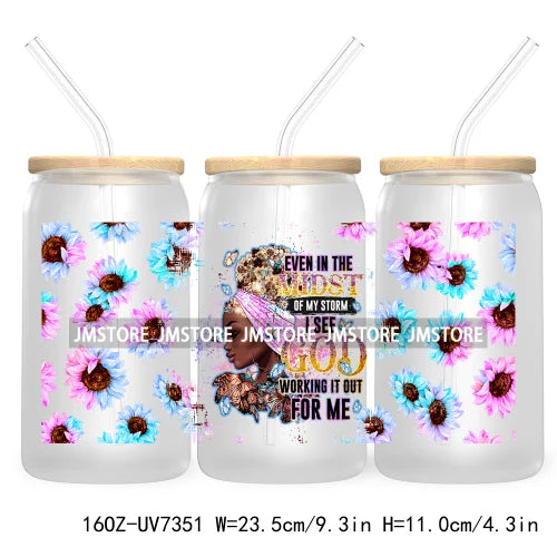 God Says I Am Juneteenth 16OZ UV DTF Cup Wrap Transfer Stickers For Libbey Glass Can Cups Tumbler Waterproof Black Girl Queen