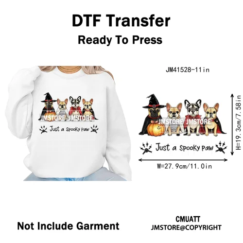 Pumpkin Leopard Spooky Ghost Moo Boo Cow Pet Halloween Bow Iron on DTF Washable Transfers Stickers Ready to Press for T-shirts