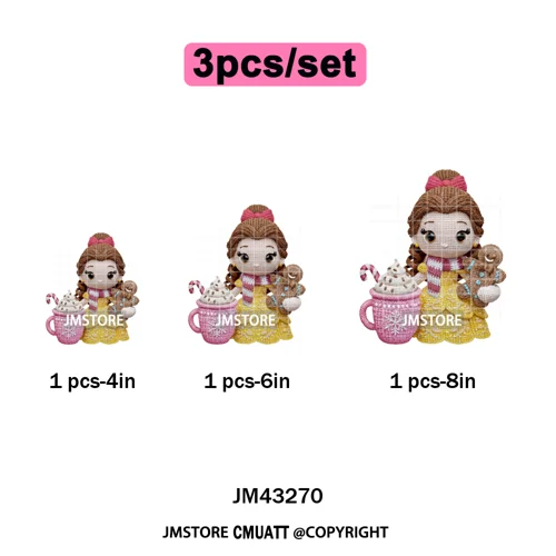 Faux Yarn Pink Hot Cocoa Cartoon Character Santa Cozy Christmas Iron on  DTF Transfers Stickers Ready to Press for T-shirts Bags