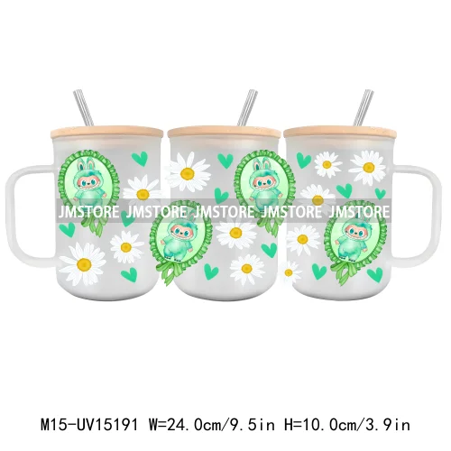 Cartoon Mirror Coquette 15OZ Glass Mug UV DTF Cup Wrap Ready To Apply Waterproof High Quality Custom Prints For Mugs Cup Tumbler