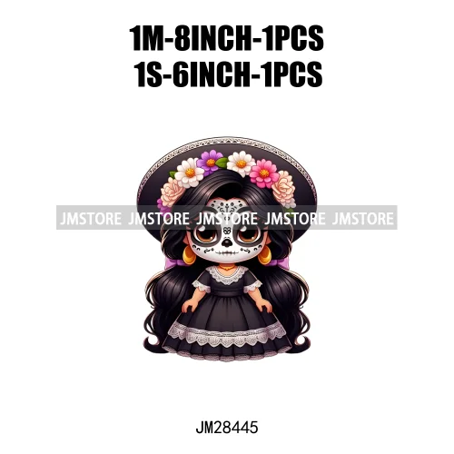 Diy Dia De Los Muertos Sugarskull Calavera Day Of The Dead Catrina Floral Princess Iron On DTF Transfers Stickers For T-shirts