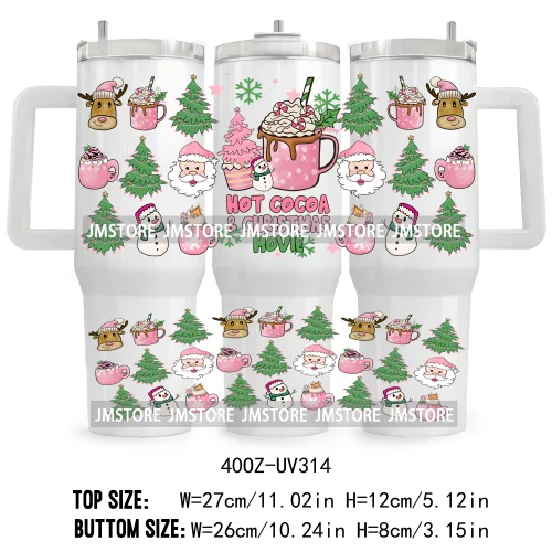 Hot Cocoa And Christmas Movies UV DTF Tumbler Wrap Transfer Stickers Custom Labels 40OZ Wraps Waterproof Christmas Gingerbread