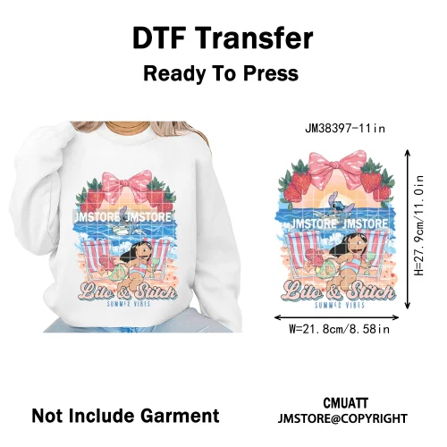 Cute Summer Holiday Life Palm Beach Vibes Cartoon Characters Coquette Iron on DTF Transfers Stickers Ready to Press for Clothing