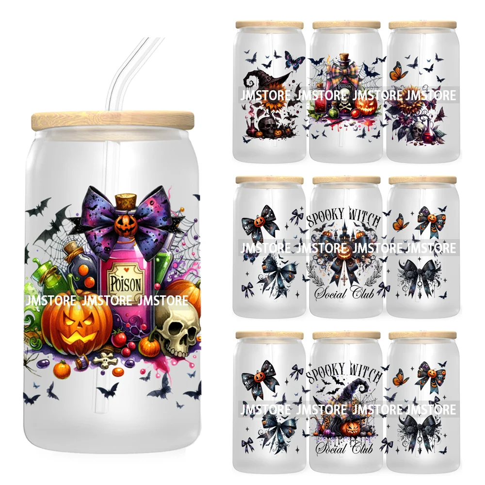 Spooky Witch Social Club UV DTF Cup Wrap For 16OZ Libbey Glass Cups Can Transfer Stickers Custom Labels Logo Halloween Season