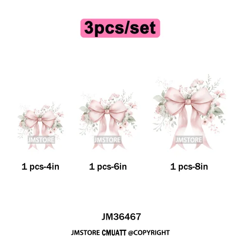 Floral Love Season Coquette Bow Wedding Party Vibes Decals Iron on DTF Washable Transfers Stickers Ready to Press for Dresses