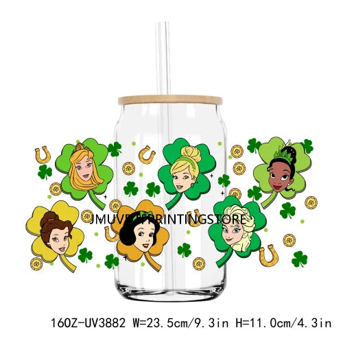 Cartoon St. Patrick's Day 16OZ UV DTF Cup Wrap Transfer Stickers Mouse Cat Custom Label DIY Waterproof Logo For Libbey Glass Can