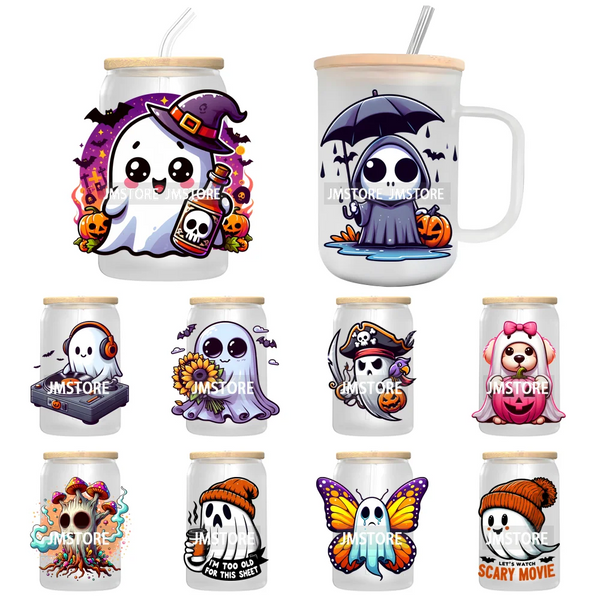 Funny Witch Ghosts Halloween Bat UV DTF Transfer Stickers Decals For Libbey Cold Cups Mugs Tumbler Waterproof Craft Spooky Vibes