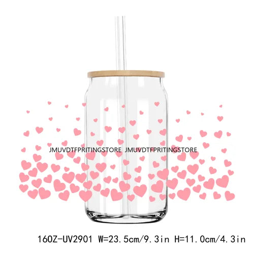 Leopard Hearts XOXO Valentines 16OZ UV DTF Cup Wrap Transfers Stickers Custom Labels DIY Waterproof Logo For Libbey Glass Can