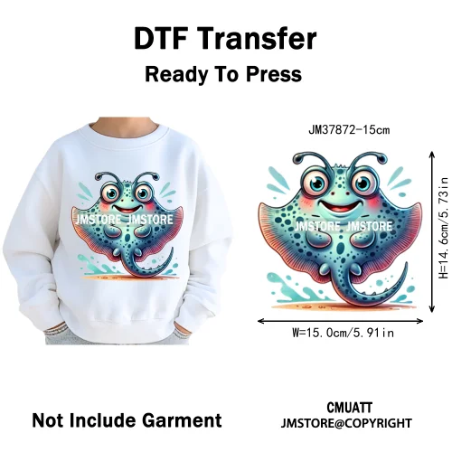 15cm 5.9in Cute Sea Underwater Animal Quirky Fish Octopus Decals Washable Iron On DTF Heat Transfers Stickers For Kids T-Shirts