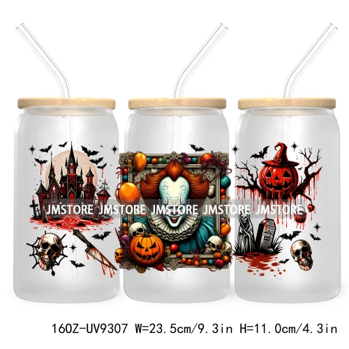 Scary Movies Halloween 16OZ UV DTF Cup Wrap Transfer Stickers Custom Labels Waterproof Logo For Libbey Glass Can Spooky Season