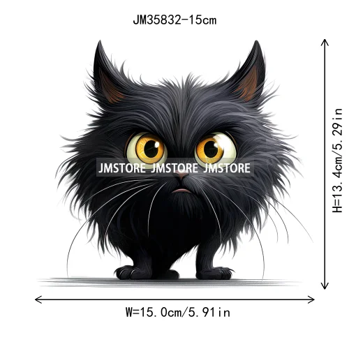 15cm 5.9in Kid Halloween Black Cat Iron On Heat Transfer Sticker For Clothes DTF Printed Vinyl Thermal Appliques Washable Decal