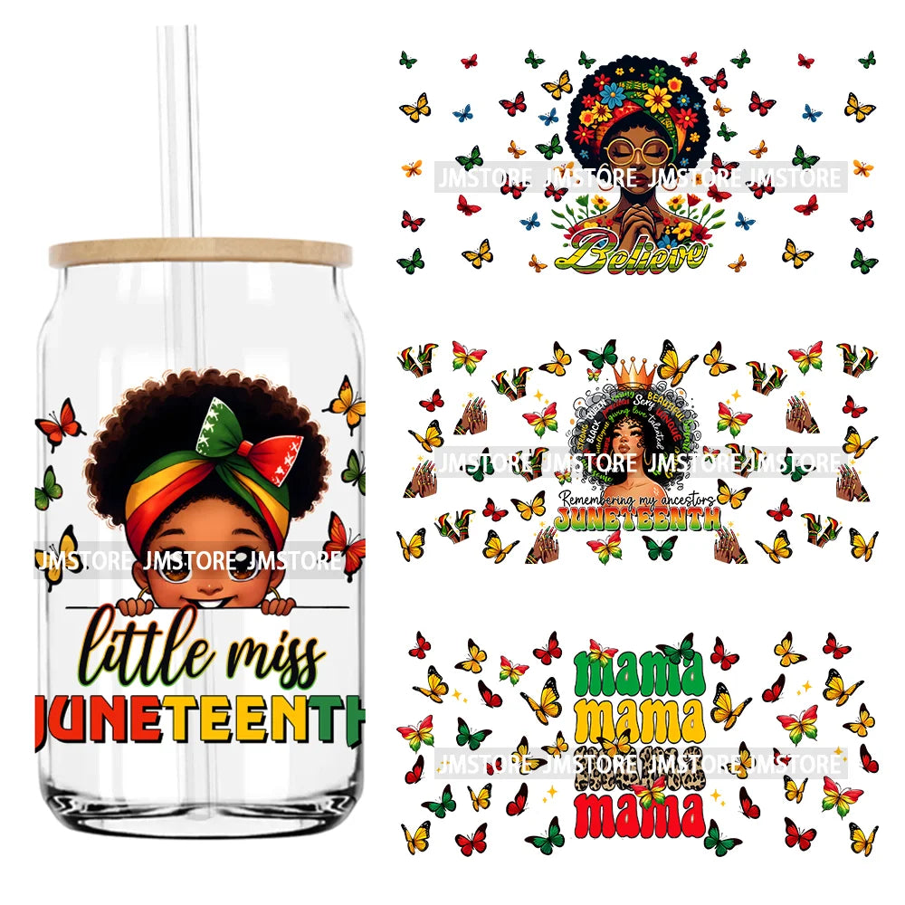 Little Miss Juneteenth Black Afro Girl UV DTF Sticker For 16OZ Libbey Glass Cup Can Wrap Transfer Stickers Custom Label DIY Logo