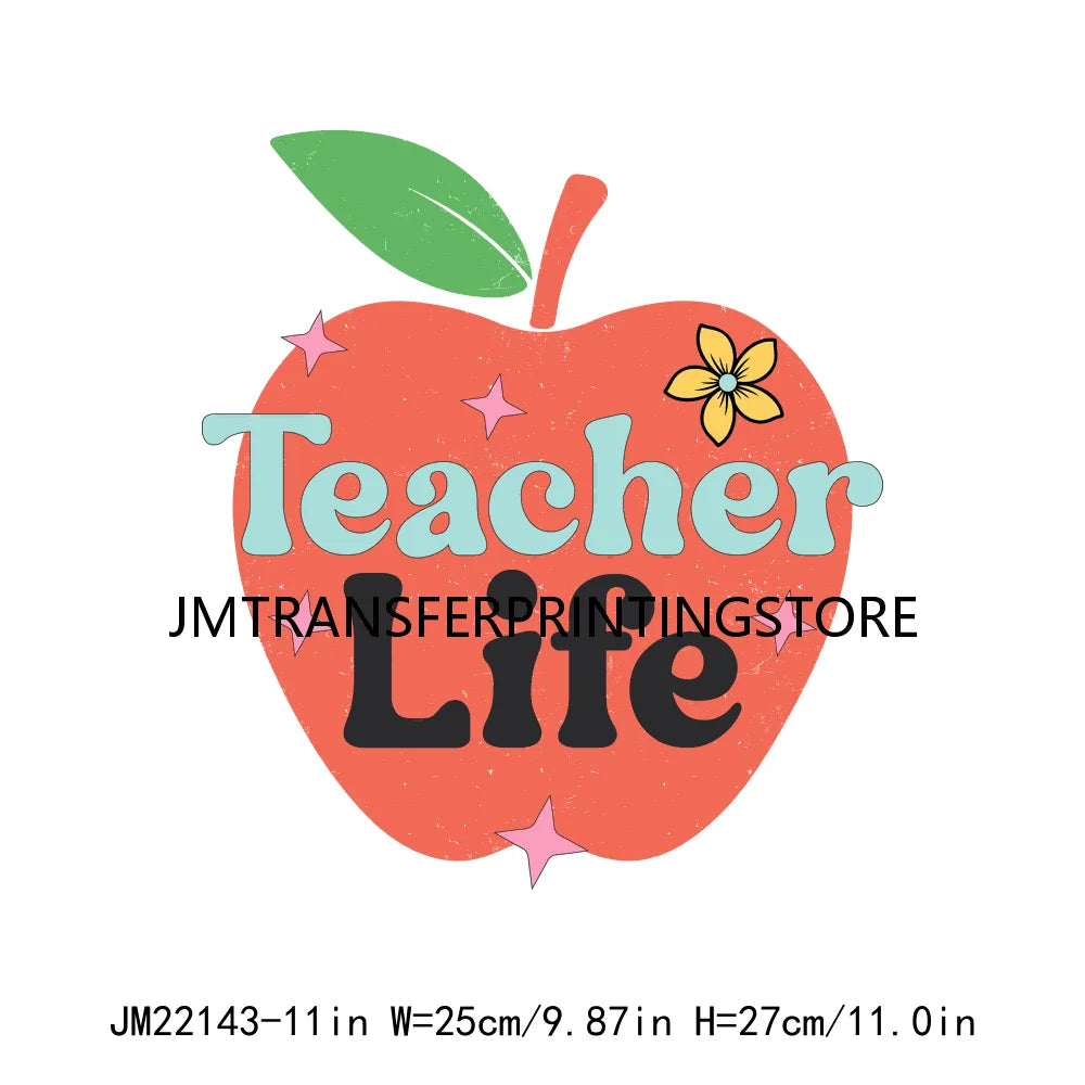 Teacher Love Inspire Motivate Lead Life Printing Decals Half Teacher Half Coffee Grow Know DTF Transfer Stickers For Clothes