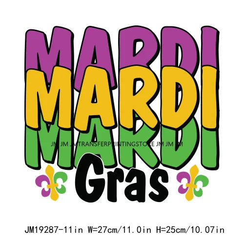 Mardi Gras Carnival Festival Printing Mardi Gras Squad Clown Mask Letter Bead Queen Iron On DTF Transfers Stickers For Clothing