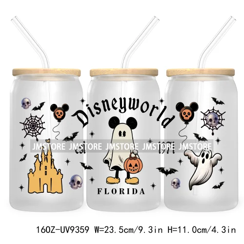 Halloween Mouse And Friends UV DTF Sticker For 16OZ Libbey Glass Cup Can Wrap Transfer Stickers Custom Labels Logo Spooky Vibes