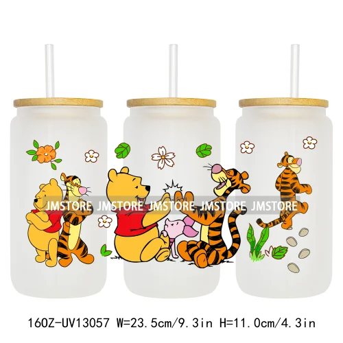 Lovely Cartoon Bear Characters 16OZ UV DTF Cup Wraps Ready To Apply Waterproof Transfer Stickers For Libbey Glass Can Tumbler