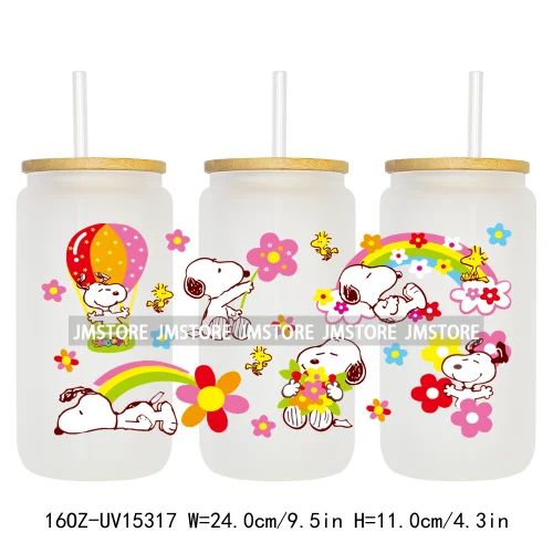 Trendy Cartoon Friends Coffee 16OZ UV DTF Cup Wraps Ready To Apply Waterproof Transfer Stickers For Libbey Glass Can Tumbler