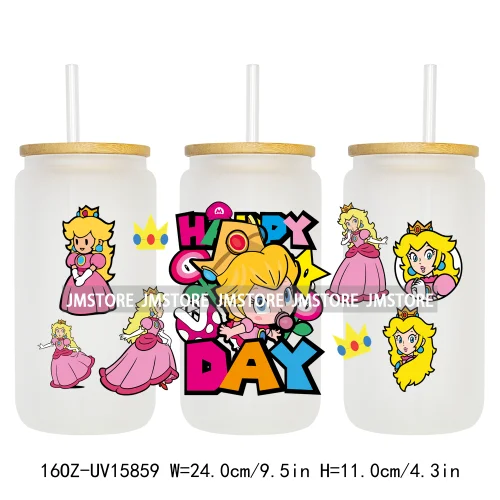 Retro Game Super Hero Princess UV DTF Cup Wraps Ready To Apply Waterproof Transfer Stickers For 16OZ Libbey Glass Can Tumbler