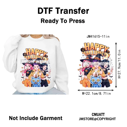 Happy Hunting Halloween Kpop Pumpkin Witch Boys Girl Dinner Iron on DTF Washable Transfers Stickers Ready to Press for T-shirts